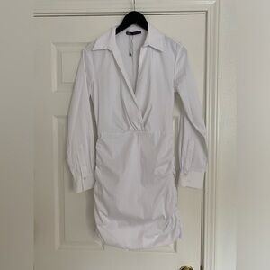 White Zara long sleeved collared shirt  dress